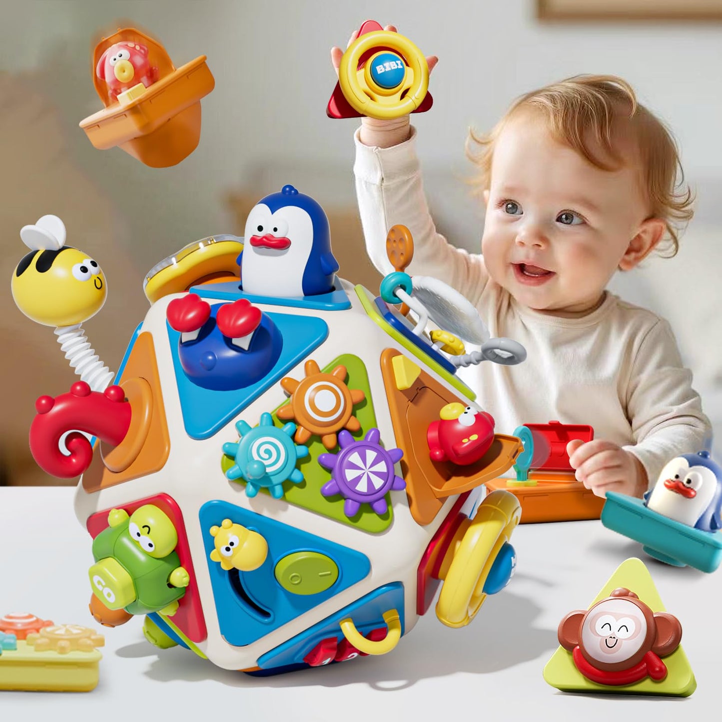 Vanvimen 20-in-1 Toddler Busy Board Cube | Montessori Sensory Toy for 1-3 Year Olds