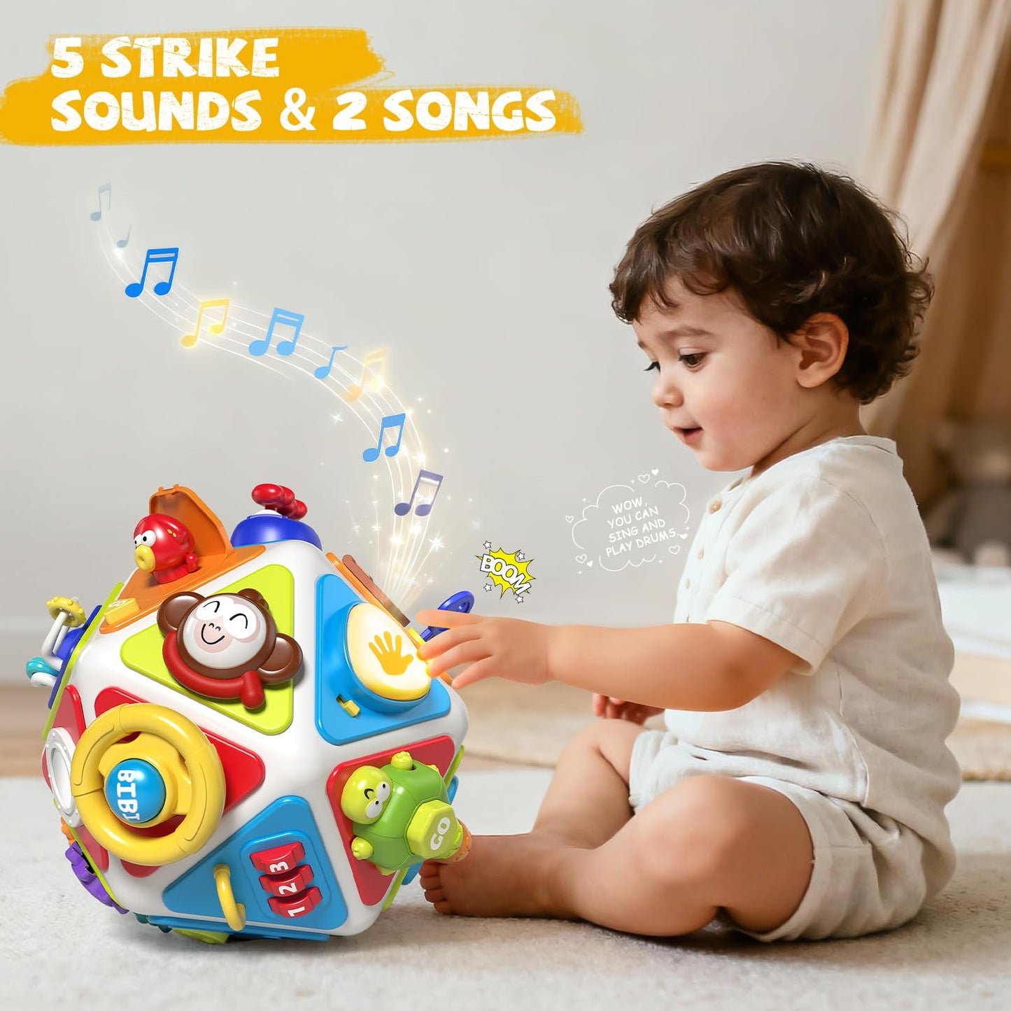 Vanvimen 20-in-1 Toddler Busy Board Cube | Montessori Sensory Toy for 1-3 Year Olds