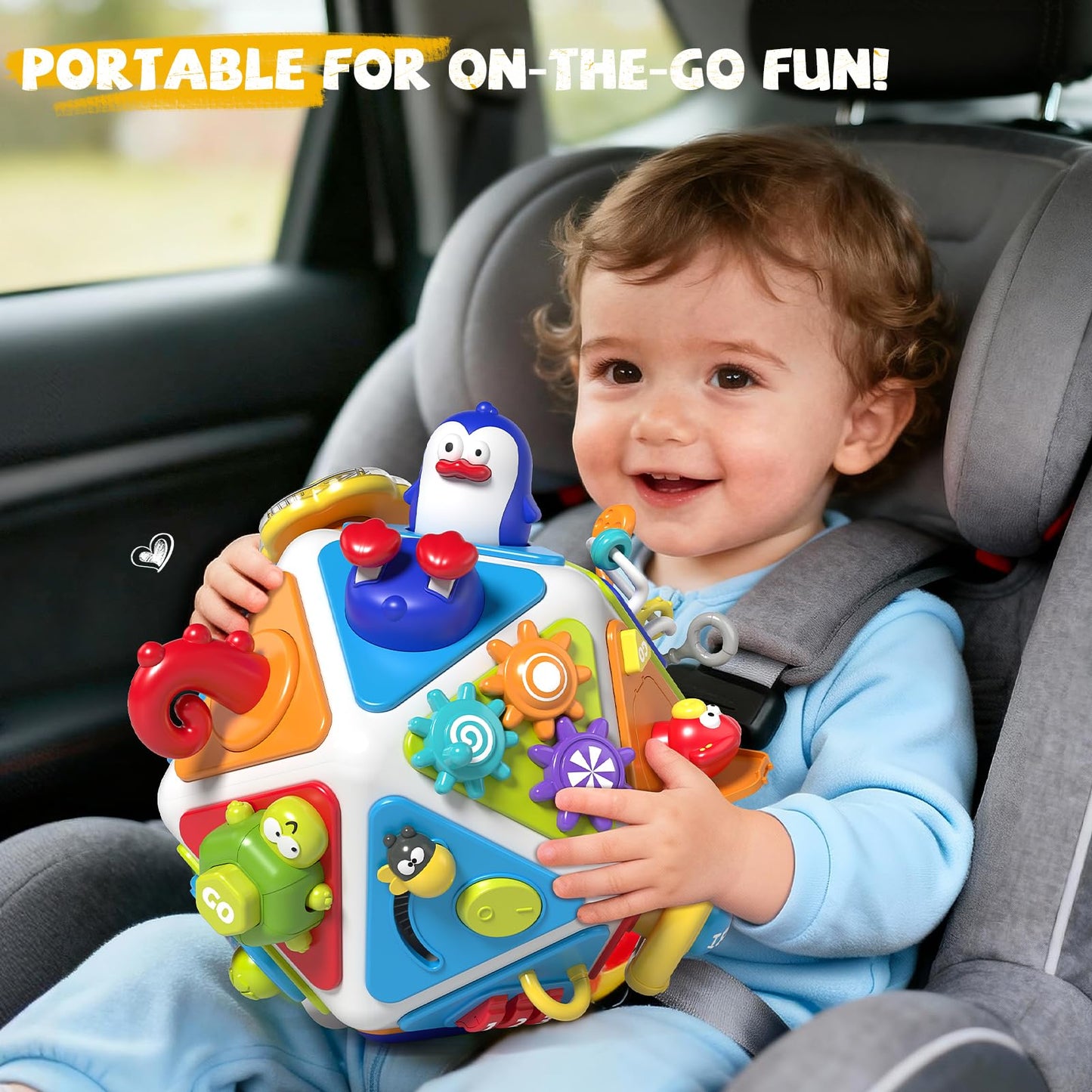Vanvimen 20-in-1 Toddler Busy Board Cube | Montessori Sensory Toy for 1-3 Year Olds