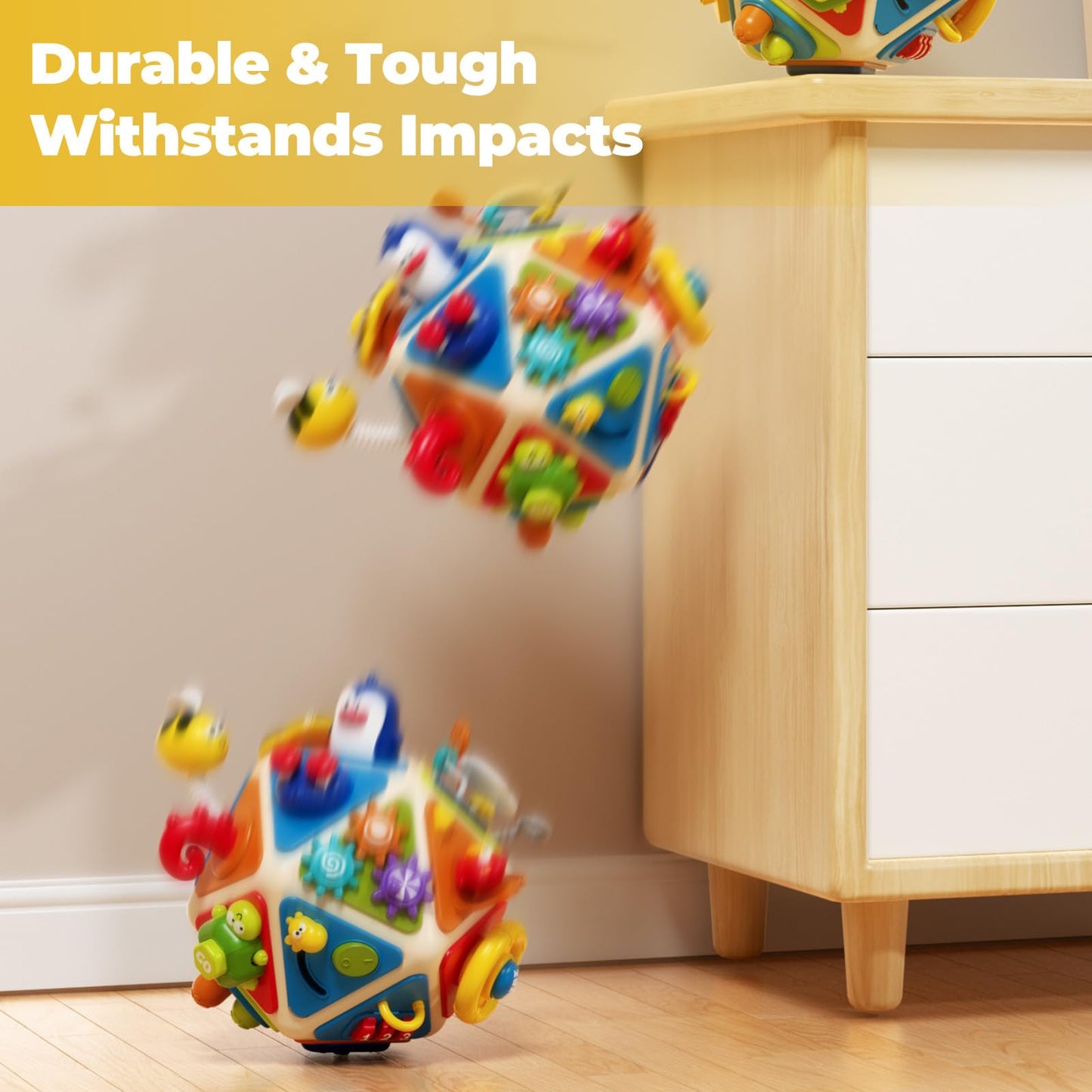 Vanvimen 20-in-1 Toddler Busy Board Cube | Montessori Sensory Toy for 1-3 Year Olds
