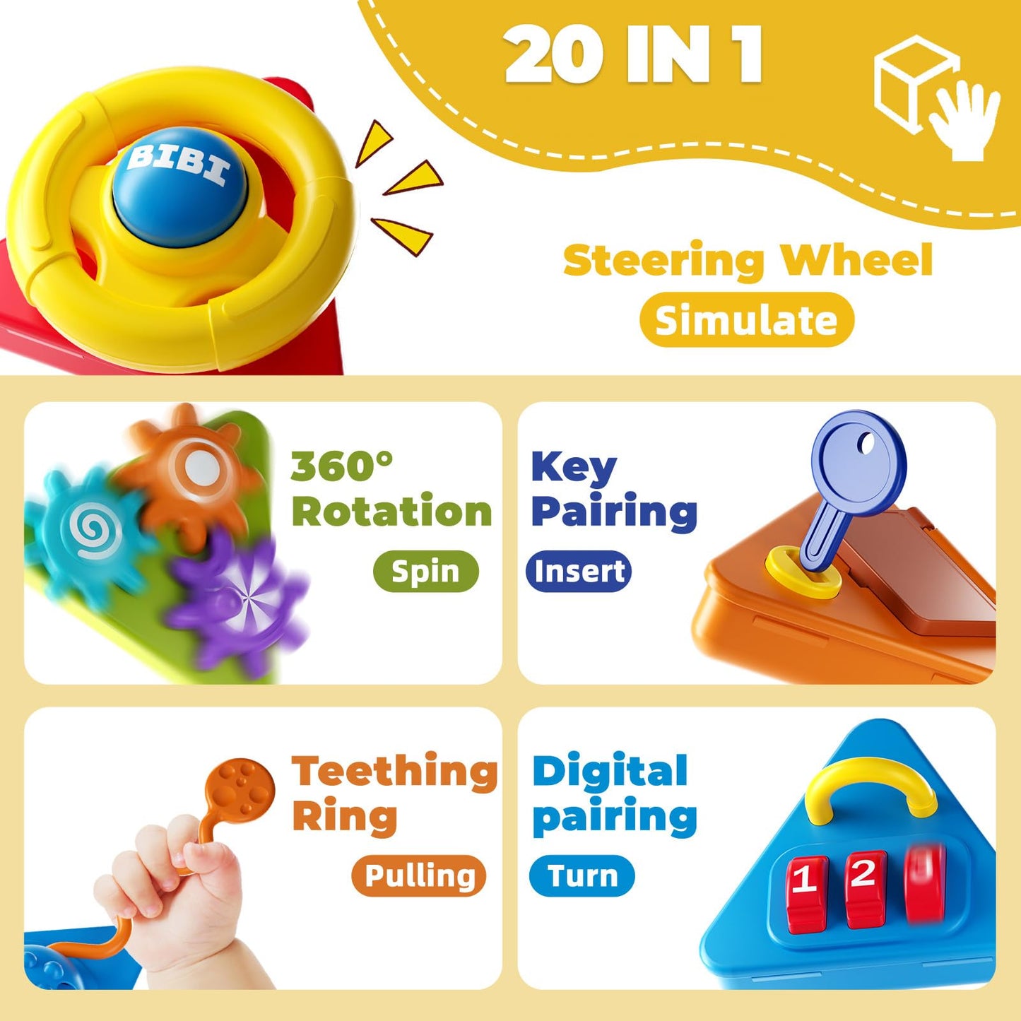 Vanvimen 20-in-1 Toddler Busy Board Cube | Montessori Sensory Toy for 1-3 Year Olds