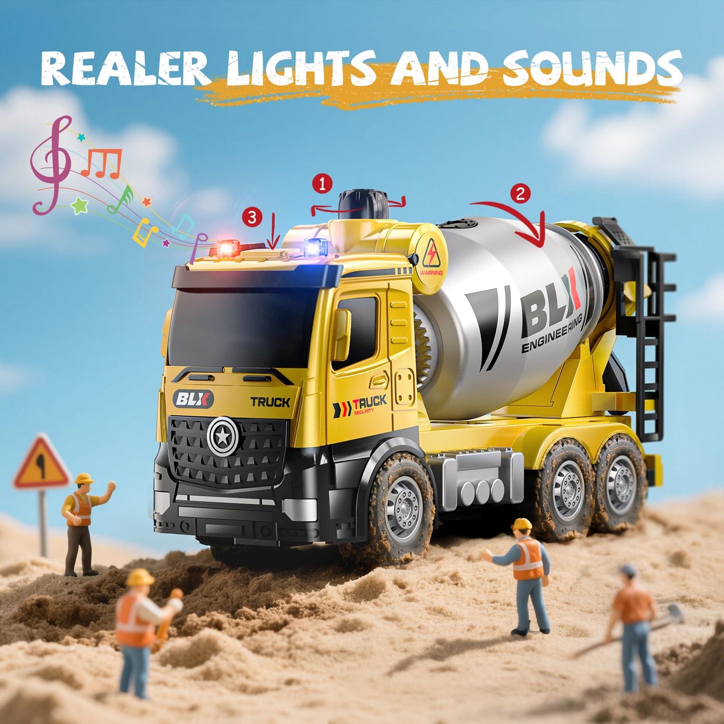 Vanvimen 4 Pcs Alloy Construction Trucks — Light & Sound Toys for Kids 2-6