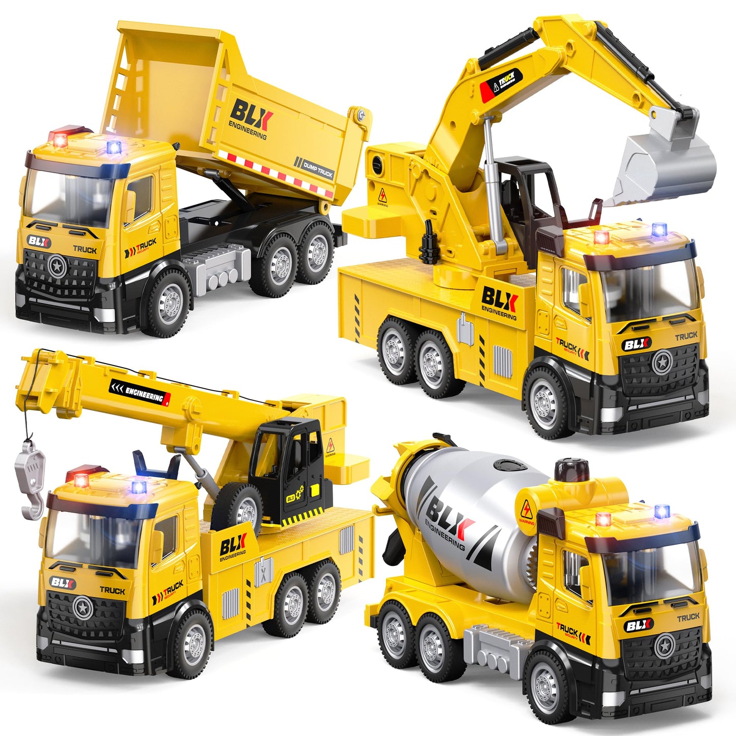 Vanvimen 4 Pcs Alloy Construction Trucks — Light & Sound Toys for Kids 2-6