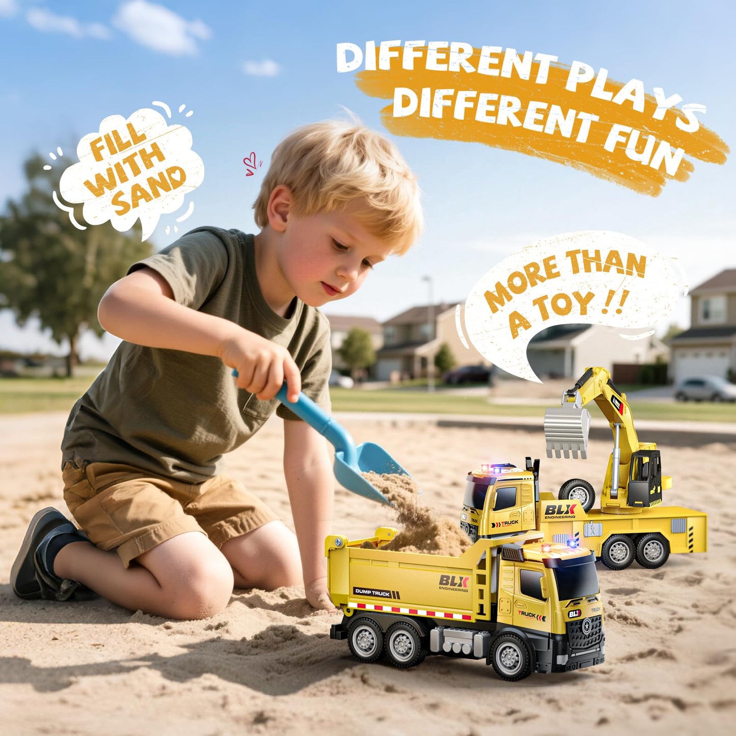 Vanvimen 4 Pcs Alloy Construction Trucks — Light & Sound Toys for Kids 2-6