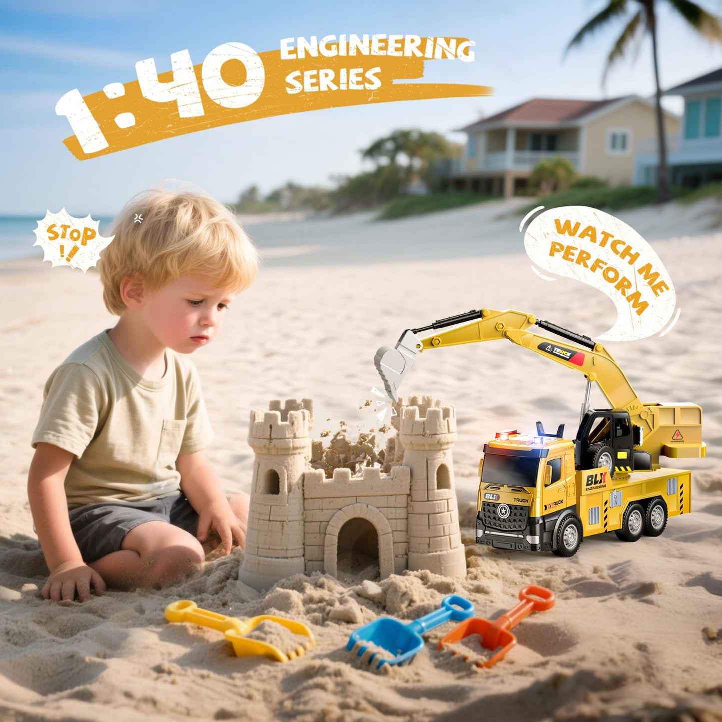 Vanvimen 4 Pcs Alloy Construction Trucks — Light & Sound Toys for Kids 2-6