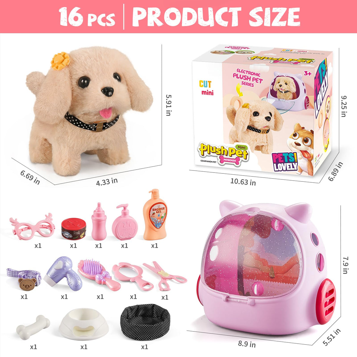 Vanvimen 16-Piece Robot Dog Toy Set for Kids – Realistic Puppy Play for Girls & Boys