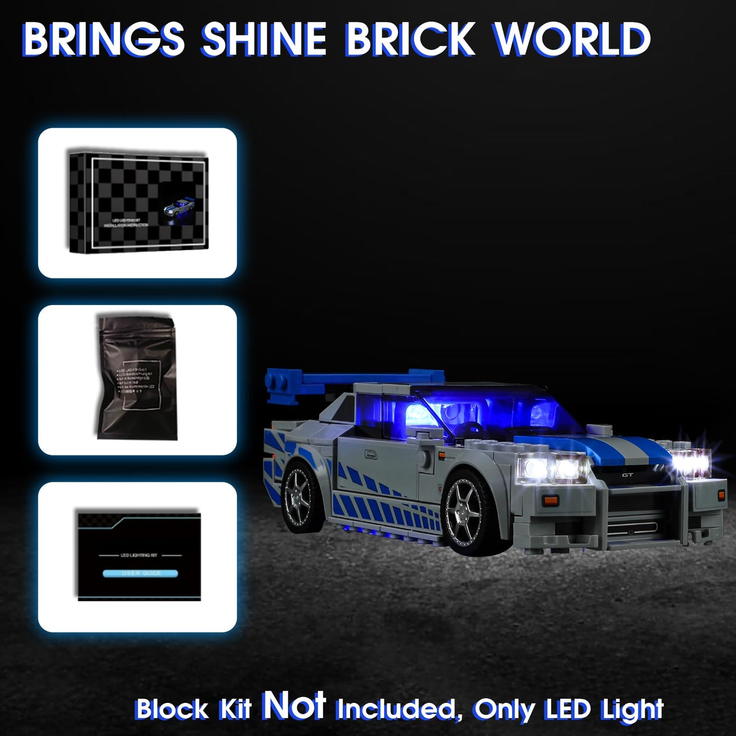 Vaodest LED Light Kit for Lego 76917 Speed Champions Nissan GT-R (R34) – LED Light Only