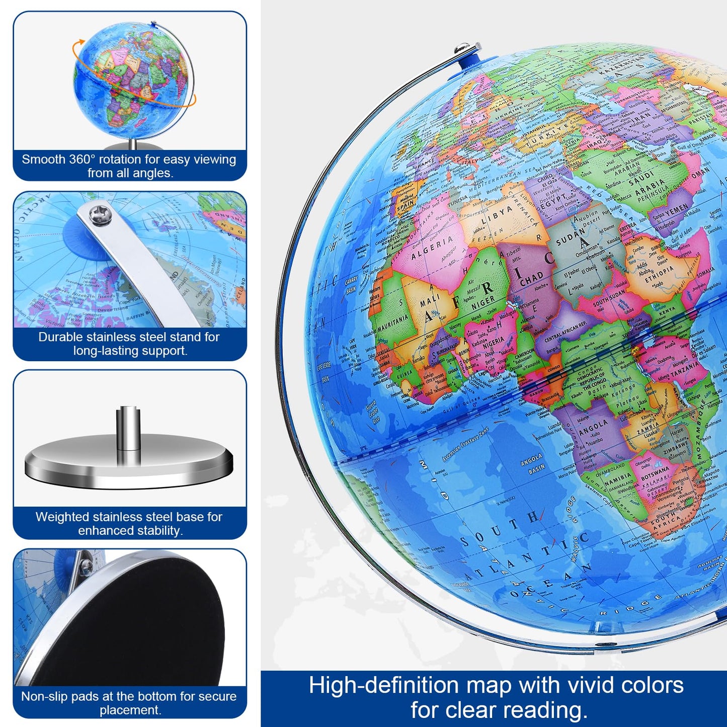 VAP World Globe 12-Inch – Interactive Spinning Earth Map for Students, Home & Classroom