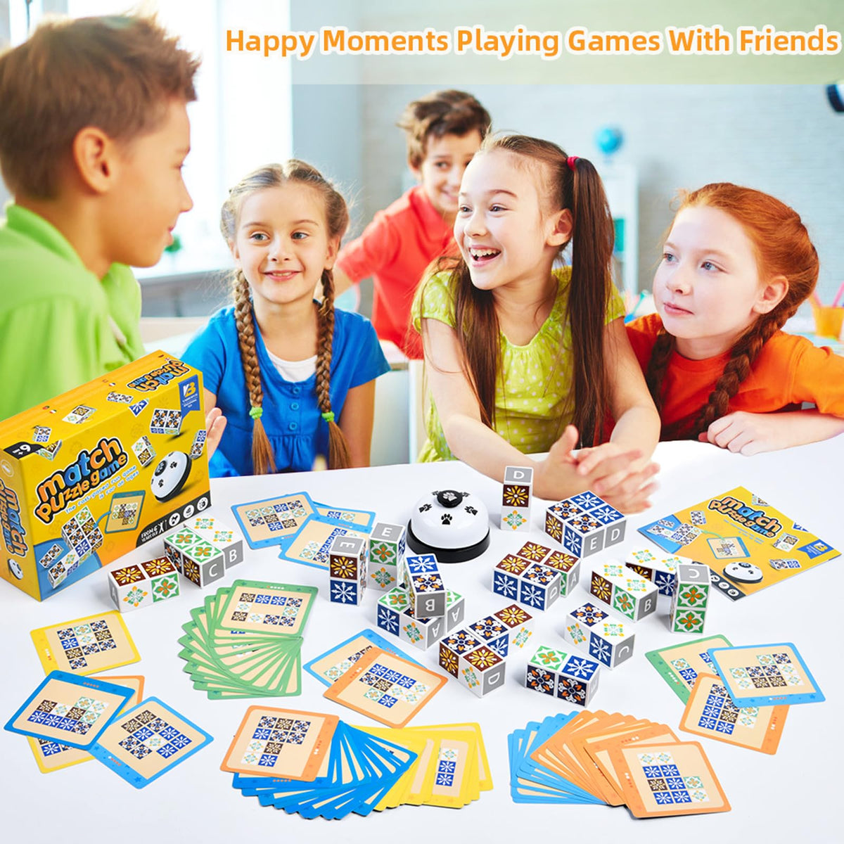 Varbertos Wooden Matching Game — Pattern Block Puzzles with Bell for Family Night