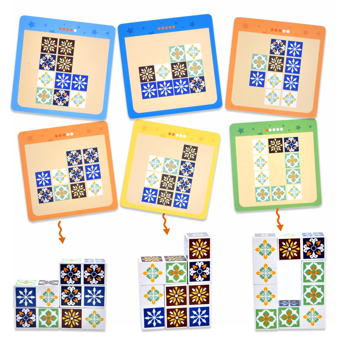 Varbertos Wooden Matching Game — Pattern Block Puzzles with Bell for Family Night