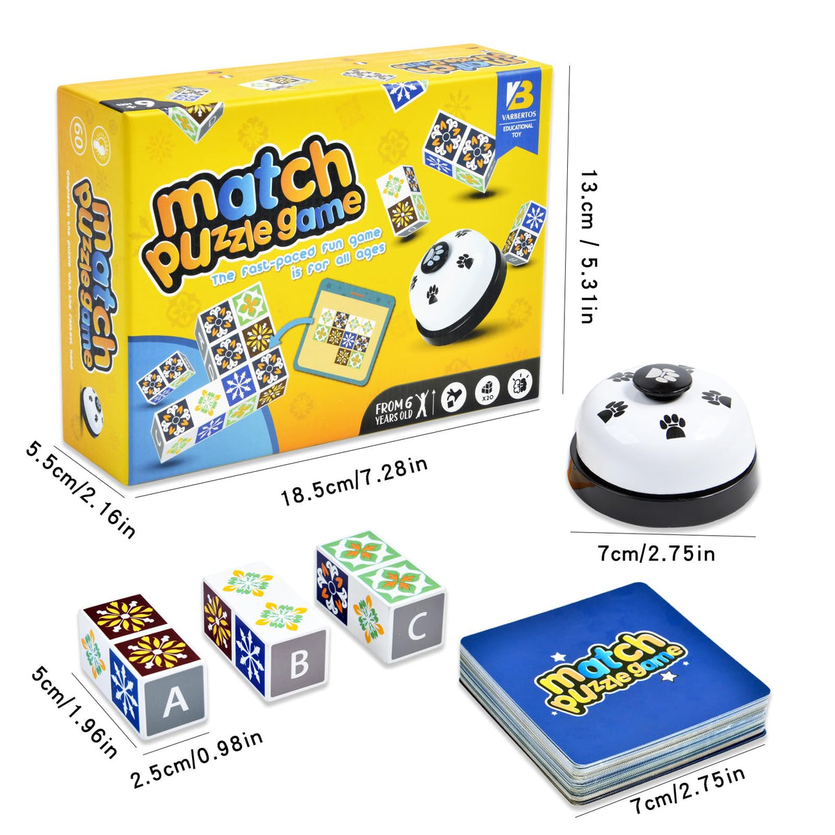 Varbertos Wooden Matching Game — Pattern Block Puzzles with Bell for Family Night