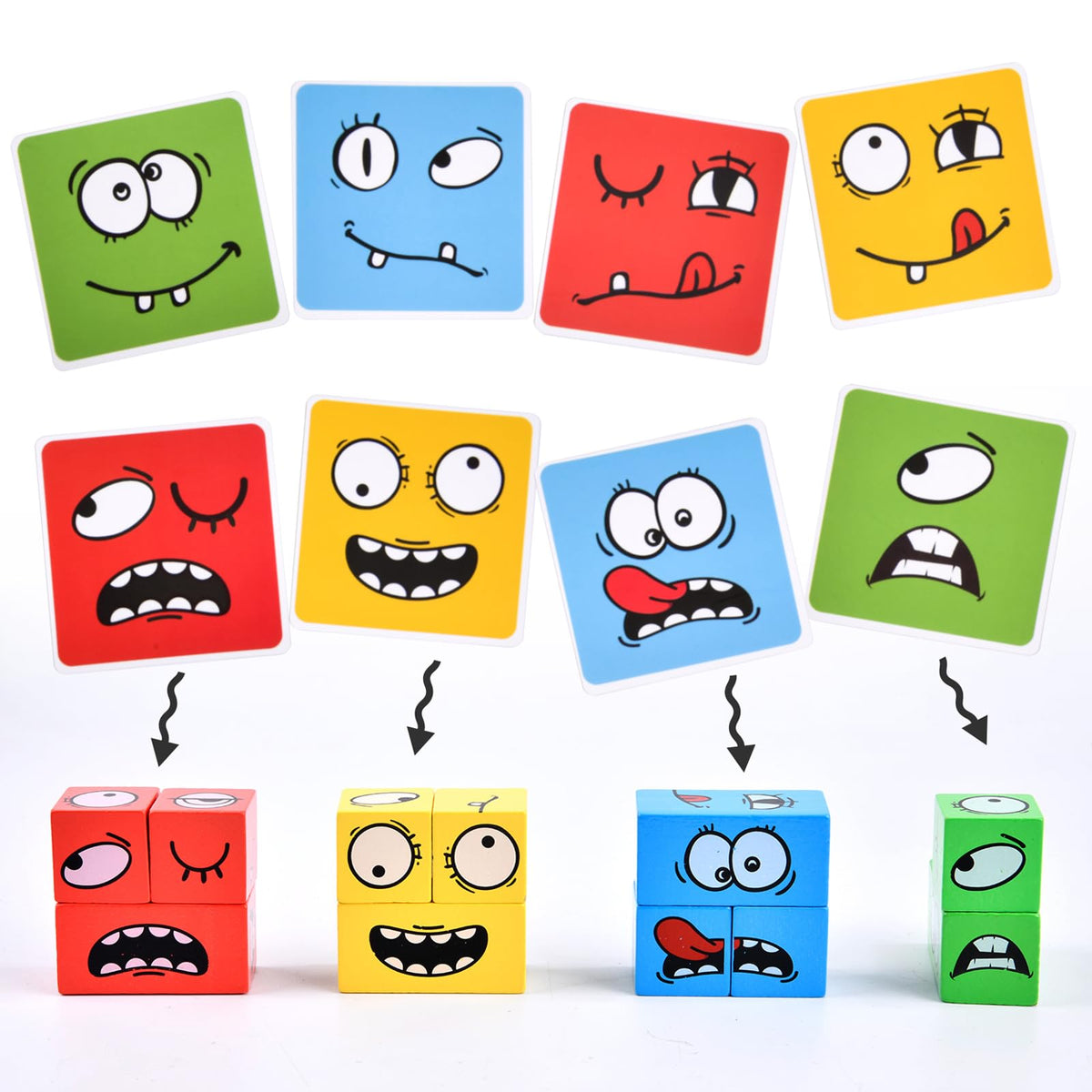 Varbertos Wooden Face-Changing Cube Game | Expression Puzzle Blocks for All Ages