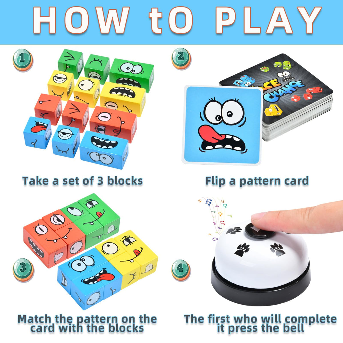 Varbertos Wooden Face-Changing Cube Game | Expression Puzzle Blocks for All Ages