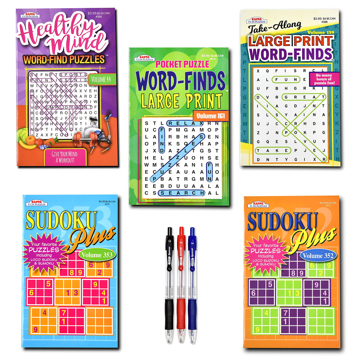 Variety Savings 5-Pack Travel Sudoku & Word Find Puzzles – 450+ Large-Print Digest Size Books (5x8)