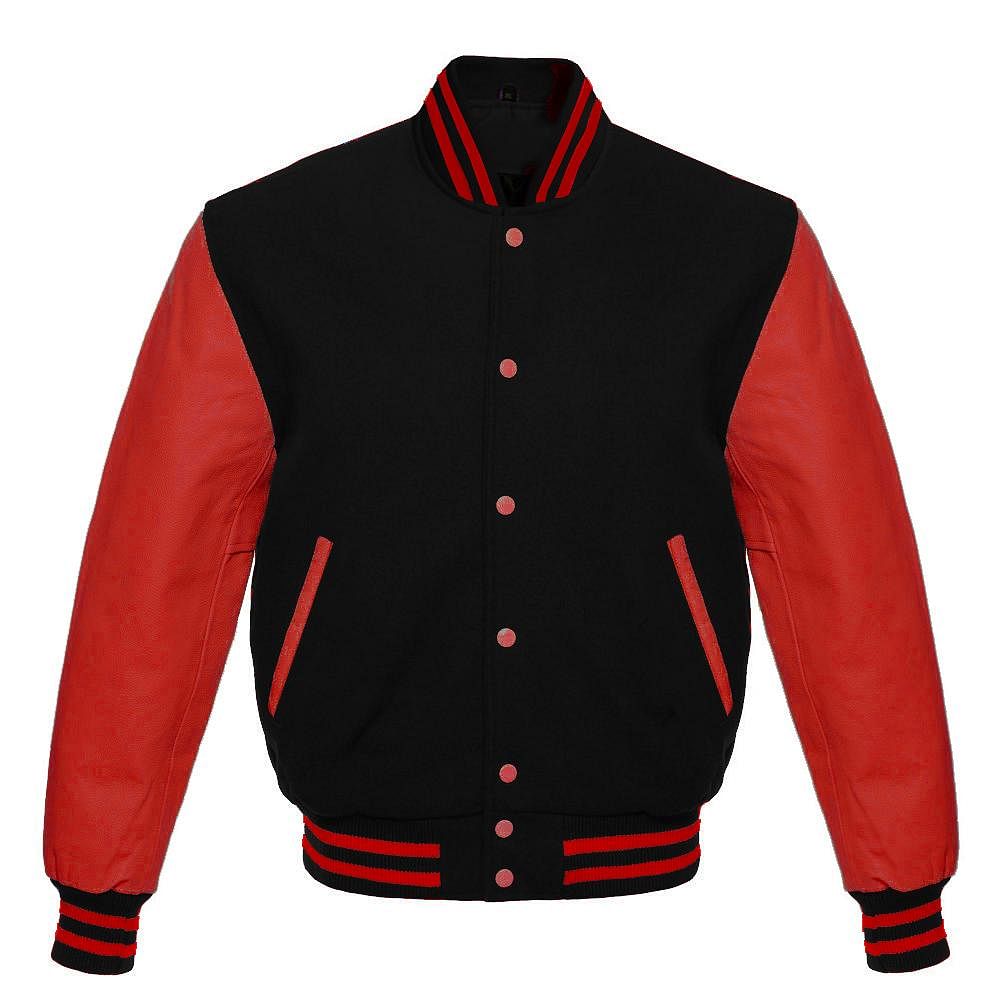 Varsity Letterman baseball jacket Wool Body & Leather Sleeves Black & Red Classic