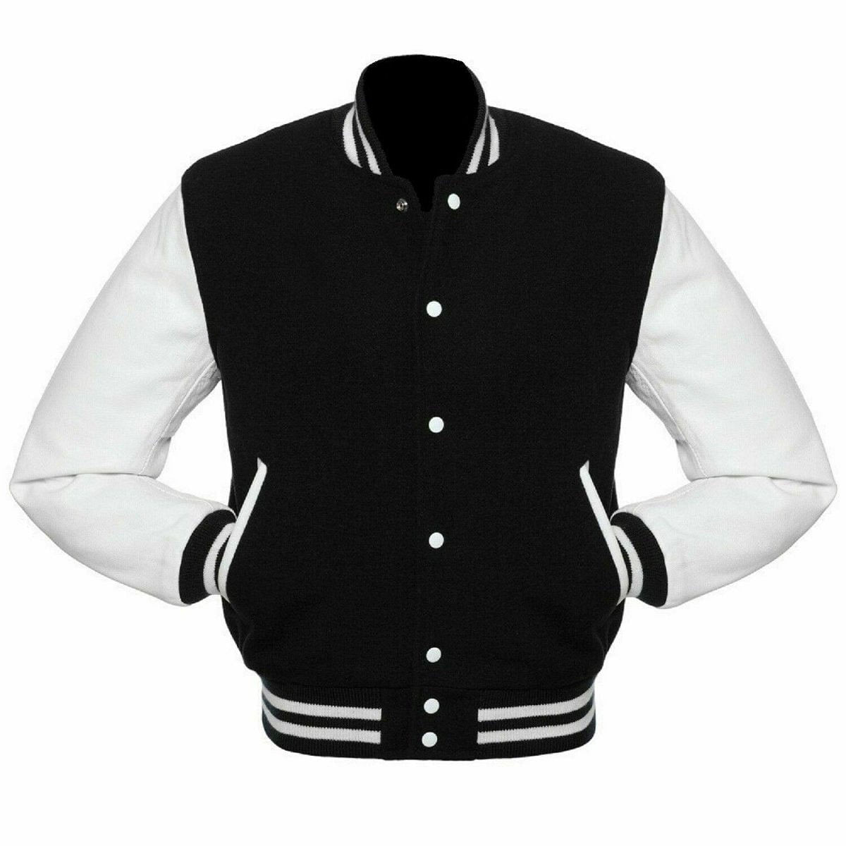 15X Custom Logo  Varsity Letterman baseball jacket Wool Body & Leather Sleeves Black & White Classic