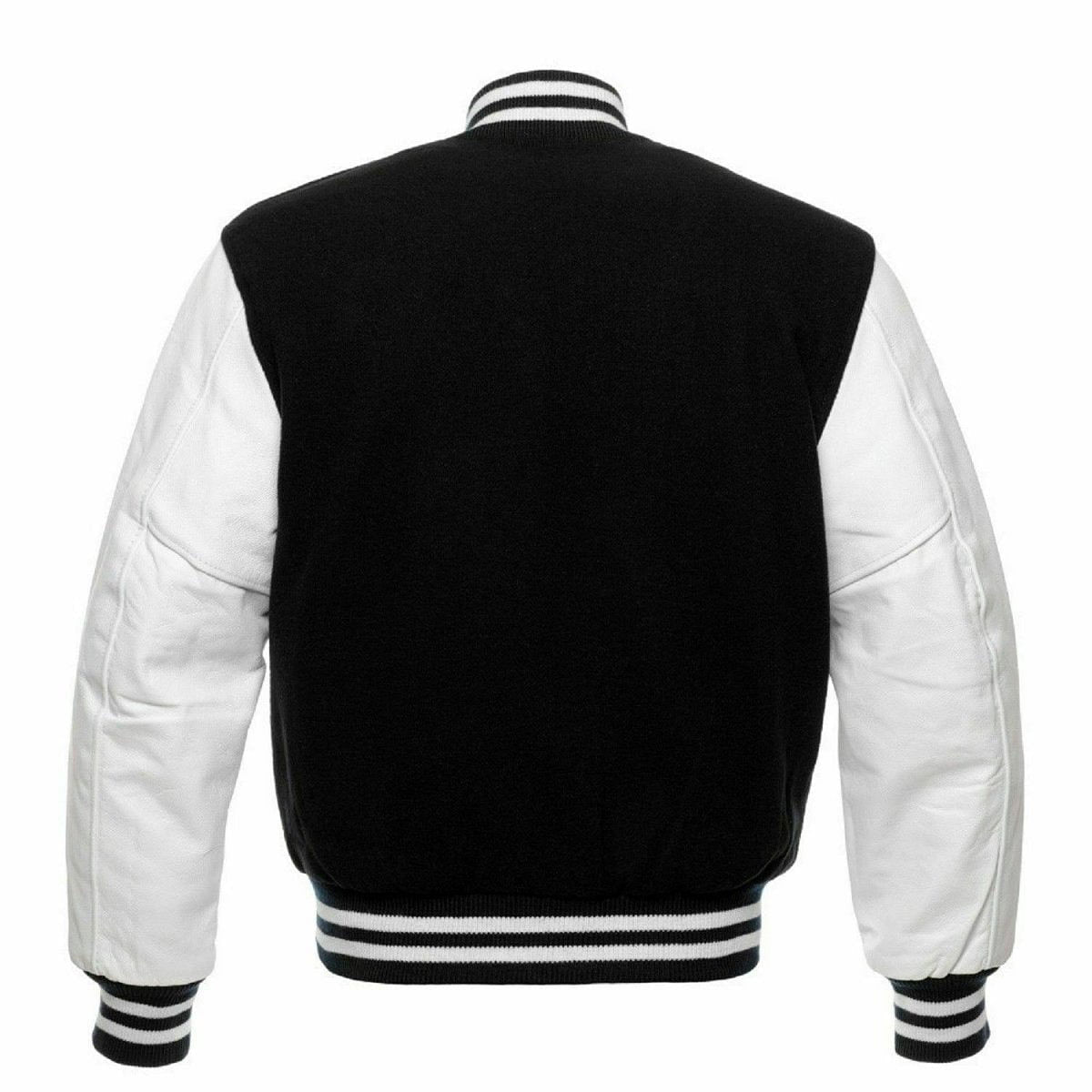 Varsity Letterman baseball jacket Wool Body & Leather Sleeves Black & White Classic