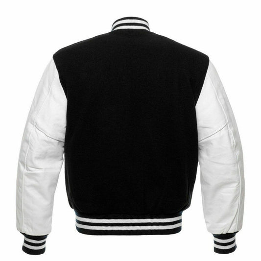 15X Custom Logo  Varsity Letterman baseball jacket Wool Body & Leather Sleeves Black & White Classic