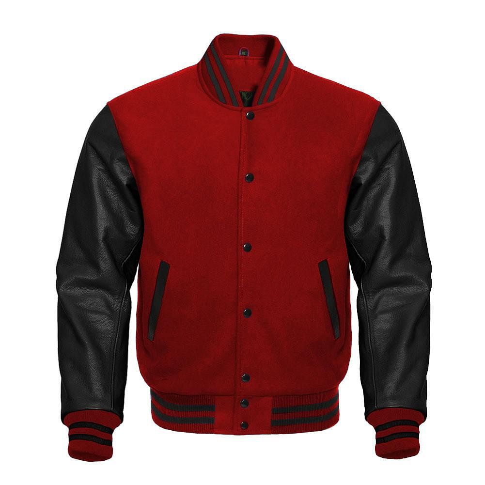 Varsity Letterman baseball jacket Wool Body & Leather Sleeves Red & Black
