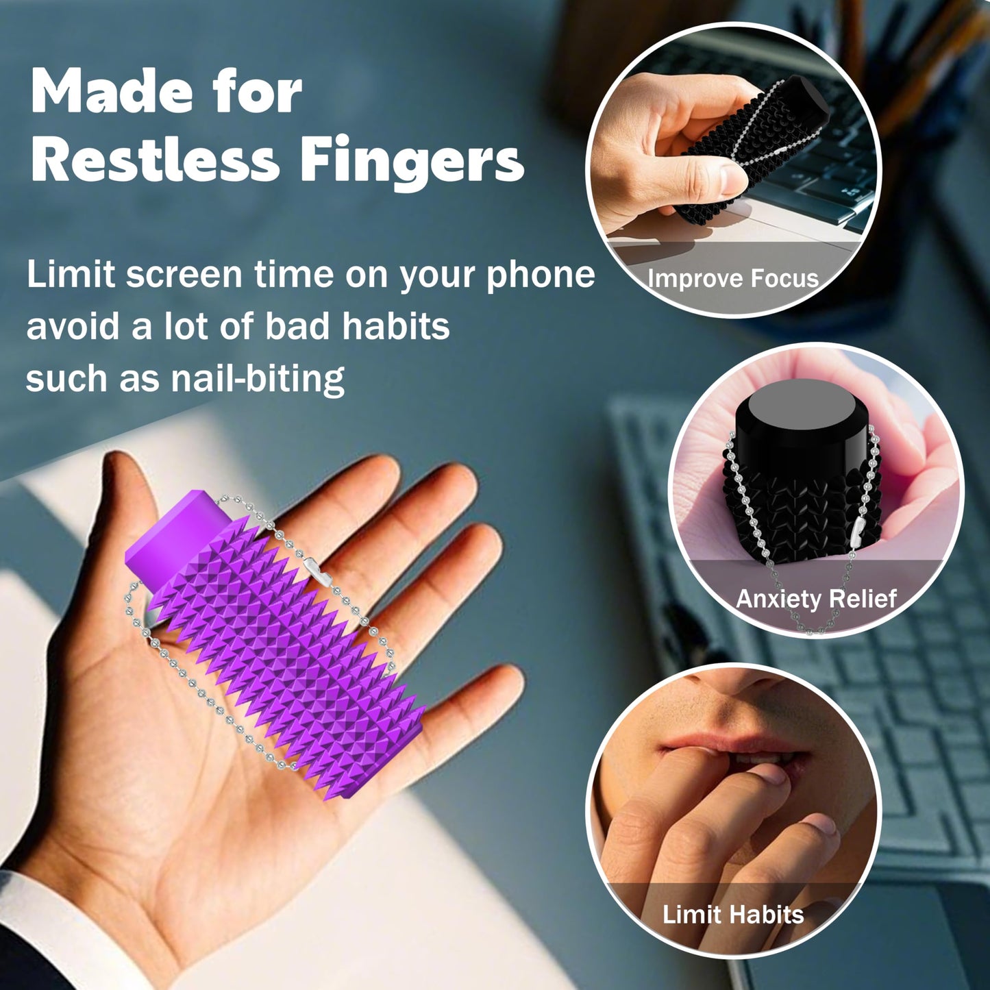 Vatonezich Little Ouchies Fidget – Pocket-Sized Stim Keychain with Spiky Grippie Design (Ice Blue and Purple)