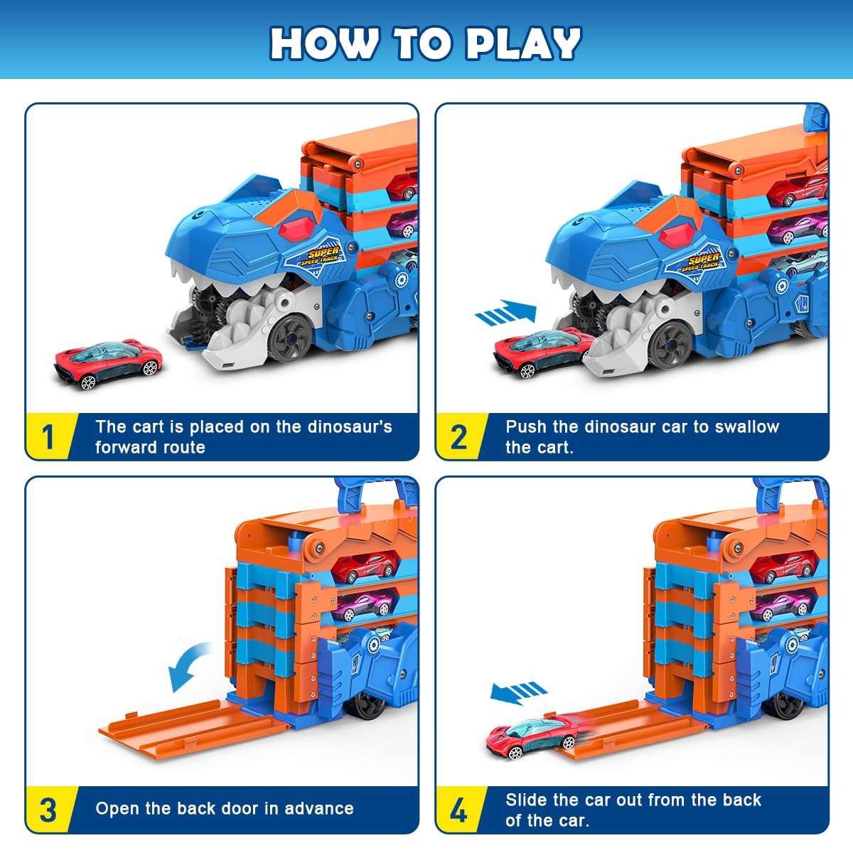 VATOS Toddler Truck Toy: Ejection Folding Dinosaur Track & 8 Mini Race Cars