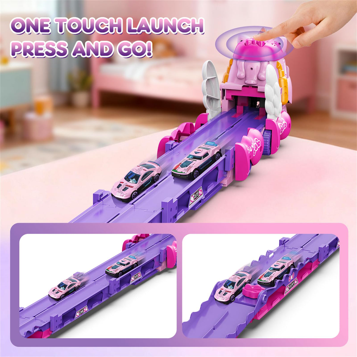 VATOS Toddler Truck Car Toys with Foldable Race Track | 6 Cars, Lights & Music