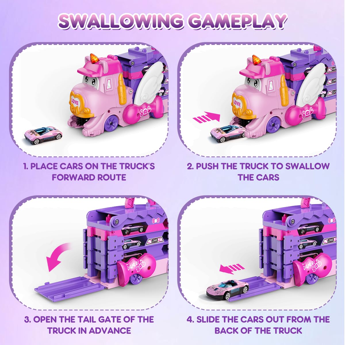 VATOS Toddler Truck Car Toys with Foldable Race Track | 6 Cars, Lights & Music