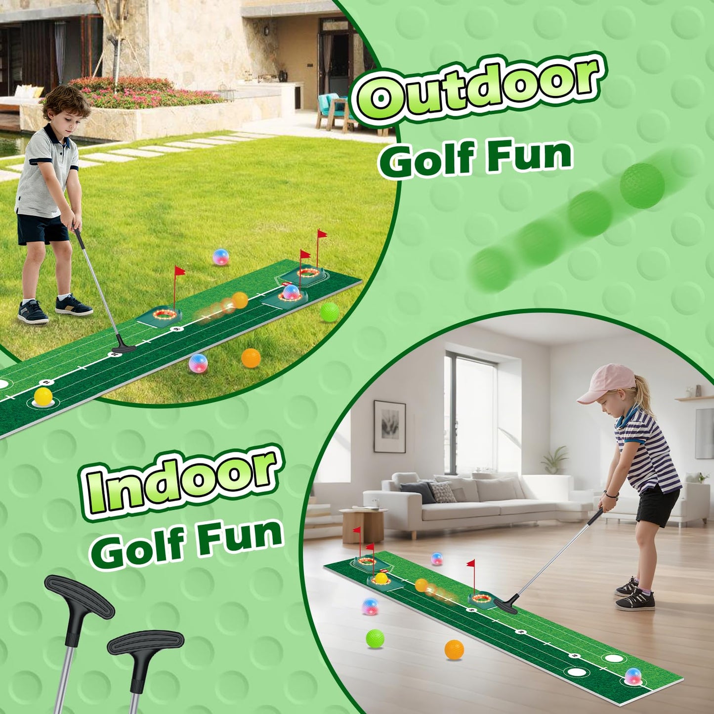 VATOS Golf Putting Set for Kids - Glow Night Golf Toy with 3 Holes & Adjustable Putter