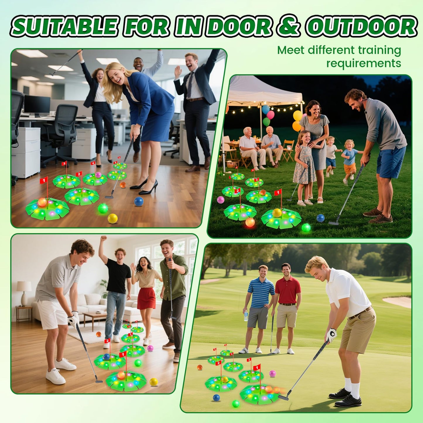 VATOS Light-Up Golf Putting Game Set — Glow Holes, 6 Balls, Extendable Putter