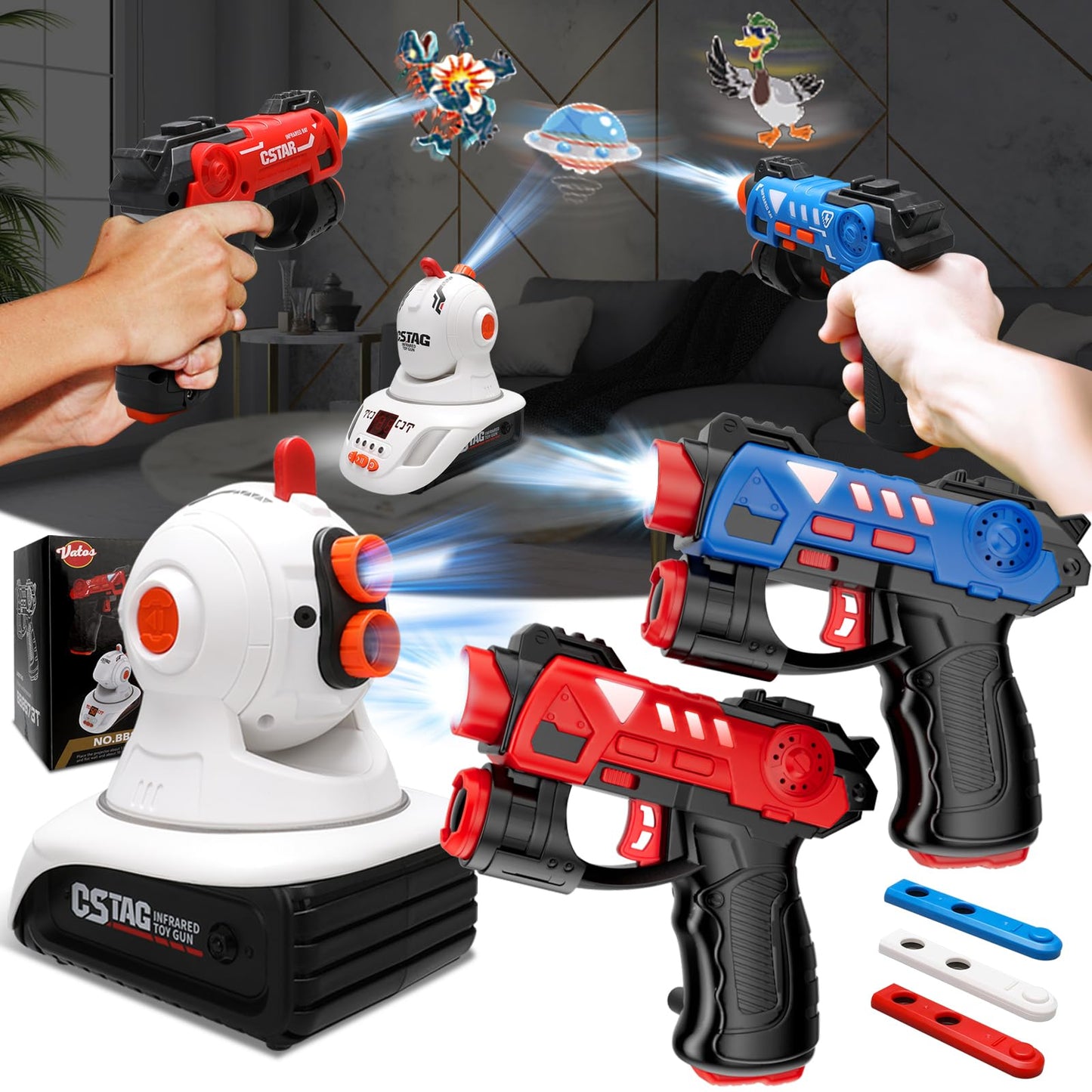 VATOS Infrared Laser Tag Set with Projector - 2-Player Mini Laser Guns for Kids 3+