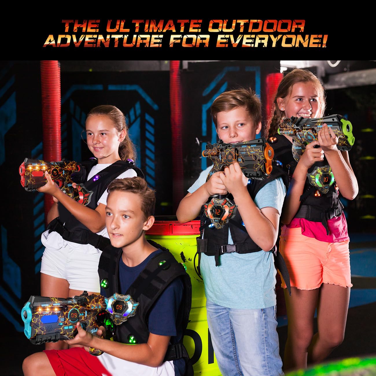 VATOS Rechargeable Laser Tag Set – 4 Guns & 4 Vests, 2.4GHz Sync