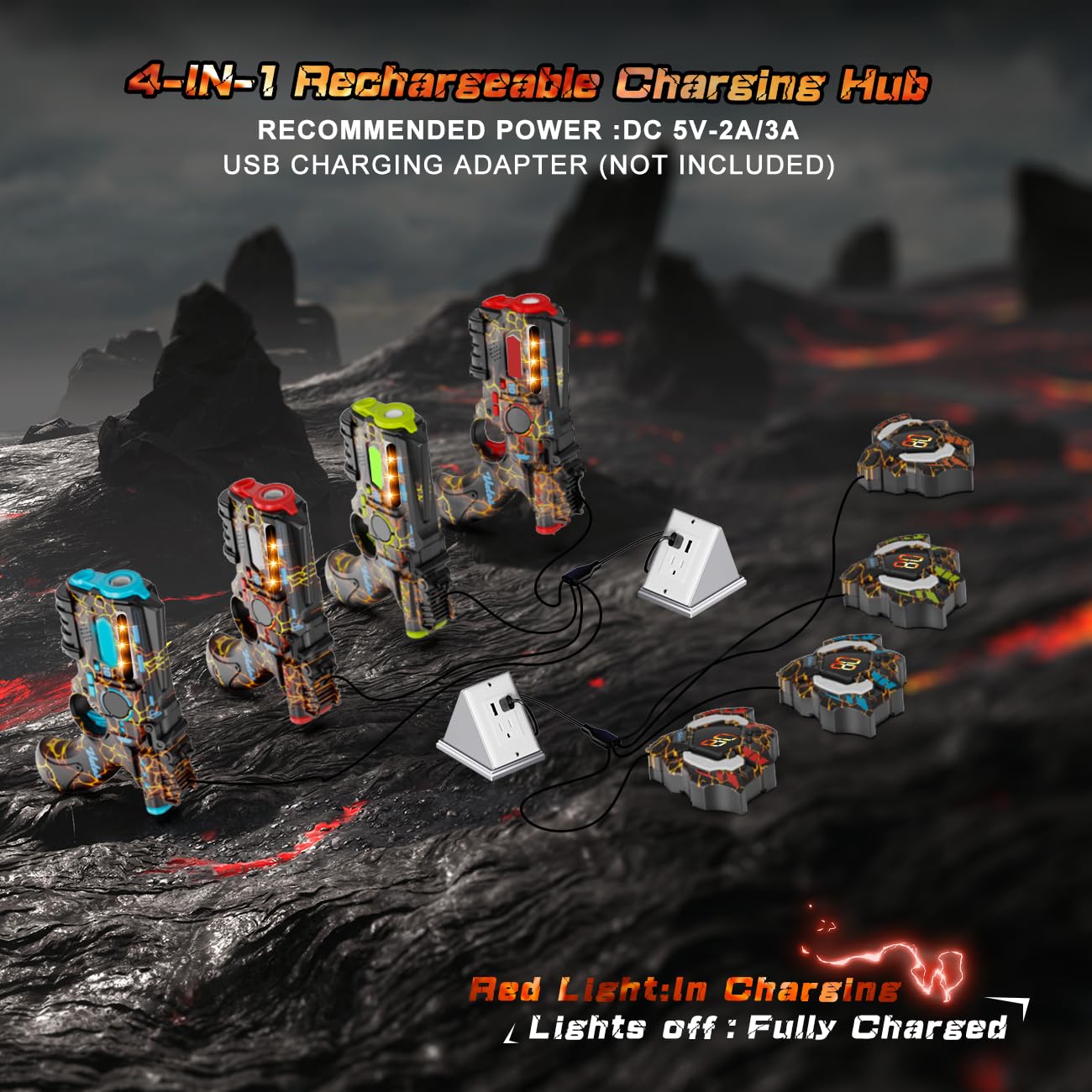 VATOS Rechargeable Laser Tag Set – 4 Guns & 4 Vests, 2.4GHz Sync