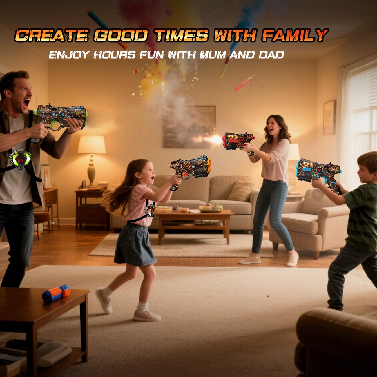 VATOS Rechargeable Laser Tag Set – 4 Guns & 4 Vests, 2.4GHz Sync