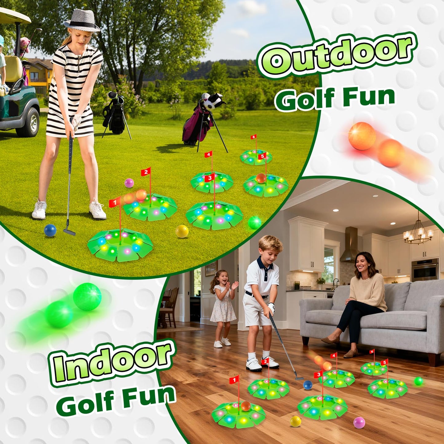 VATOS Light-Up Golf Putting Game Set — Glow Holes, 6 Balls, Extendable Putter