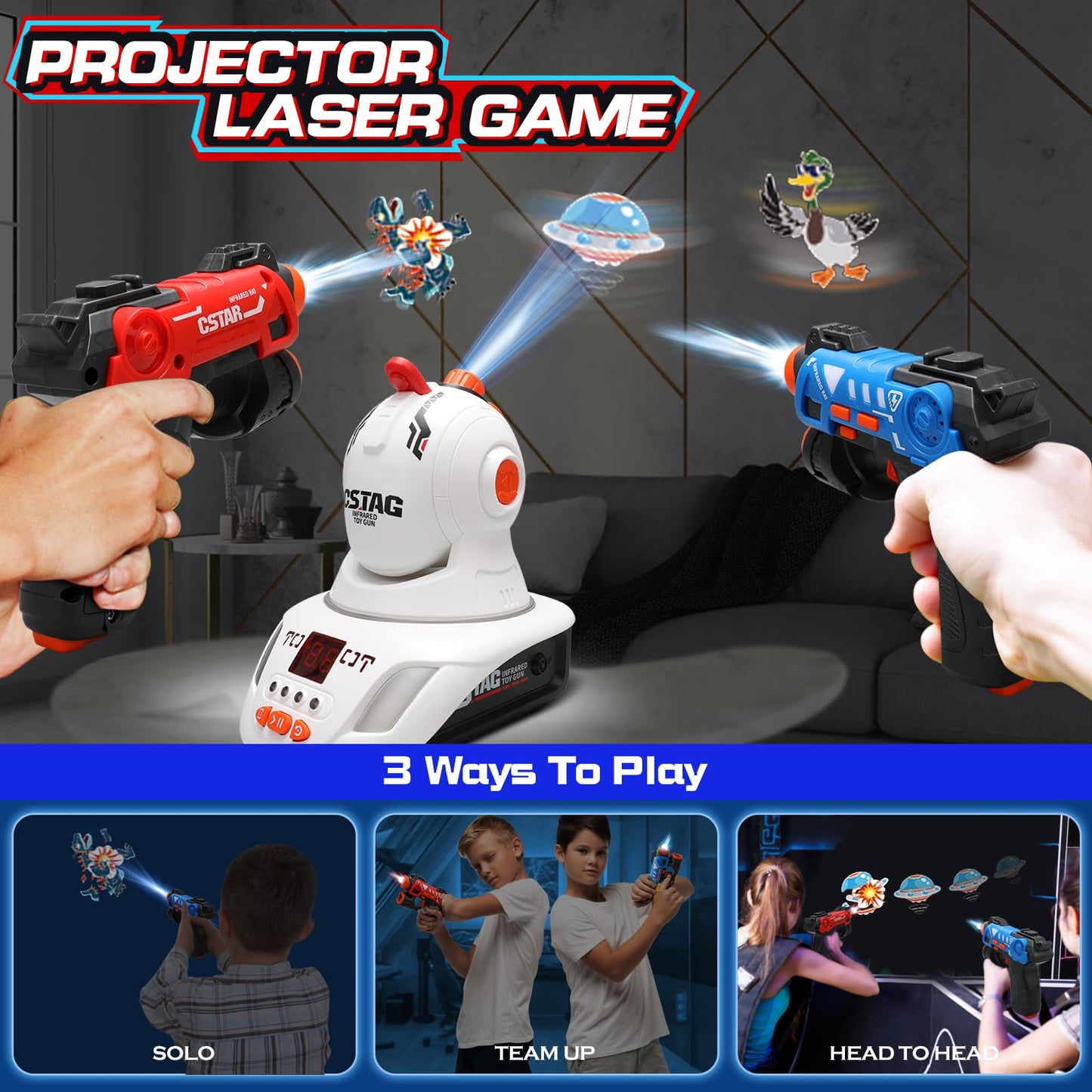 VATOS Infrared Laser Tag Set with Projector - 2-Player Mini Laser Guns for Kids 3+