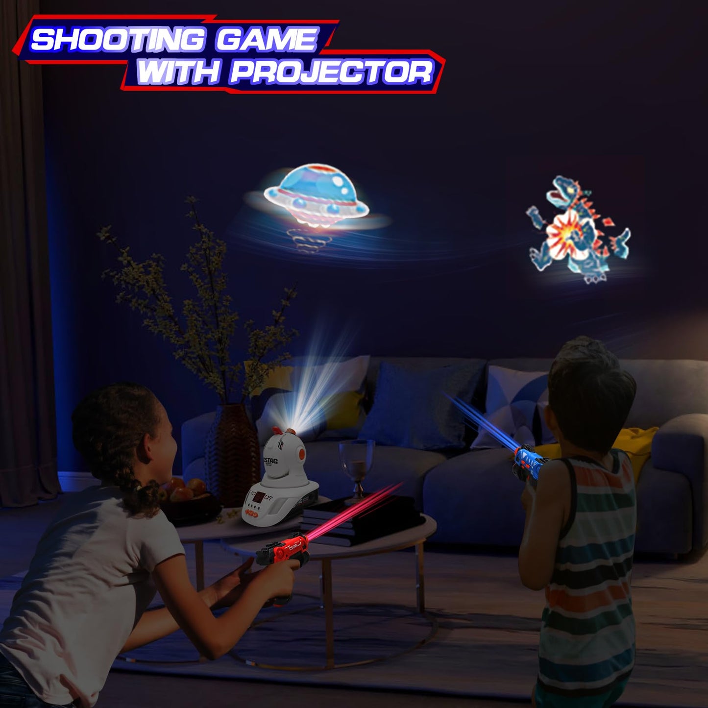 VATOS Infrared Laser Tag Set with Projector - 2-Player Mini Laser Guns for Kids 3+