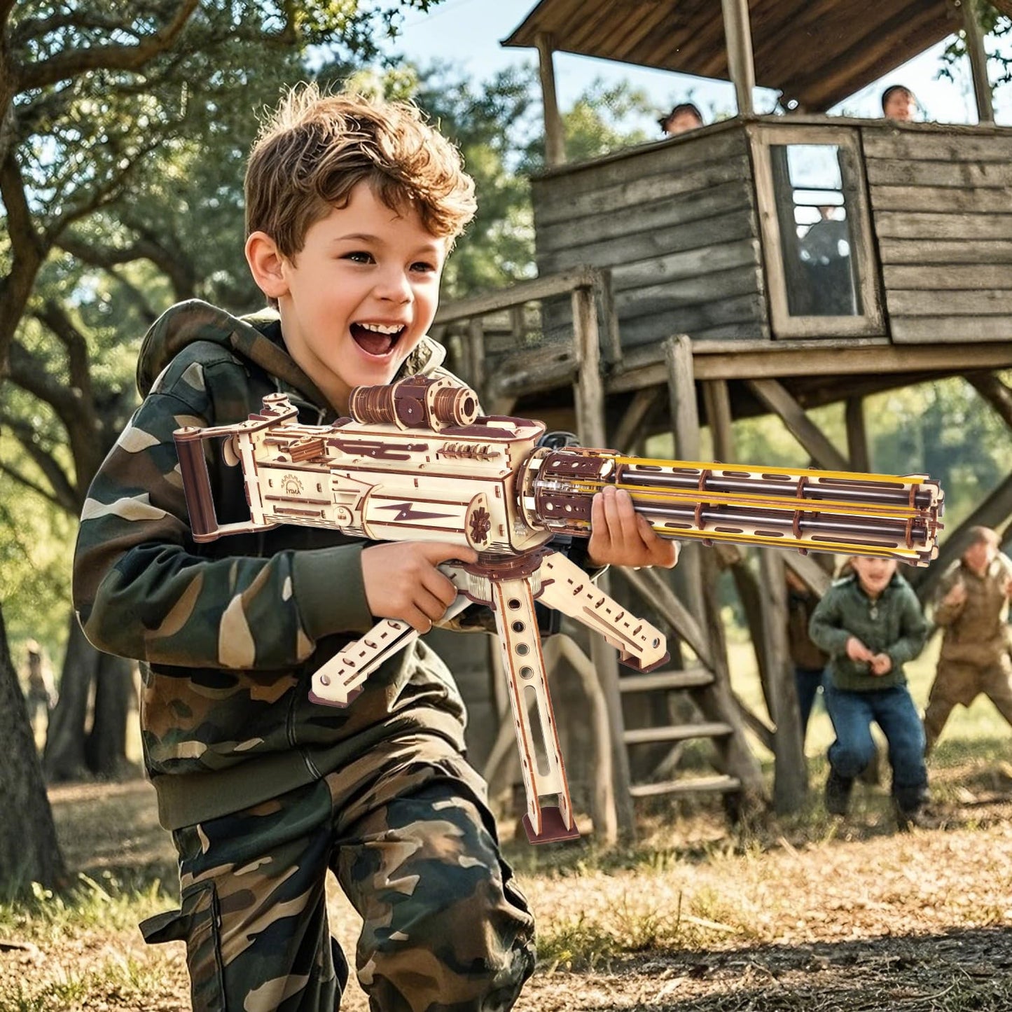 VATOS 3D Wooden Puzzle for Adults – 344-Piece Machine Gun with Rubber Bands | DIY Wood Model Kit (Ages 14+)