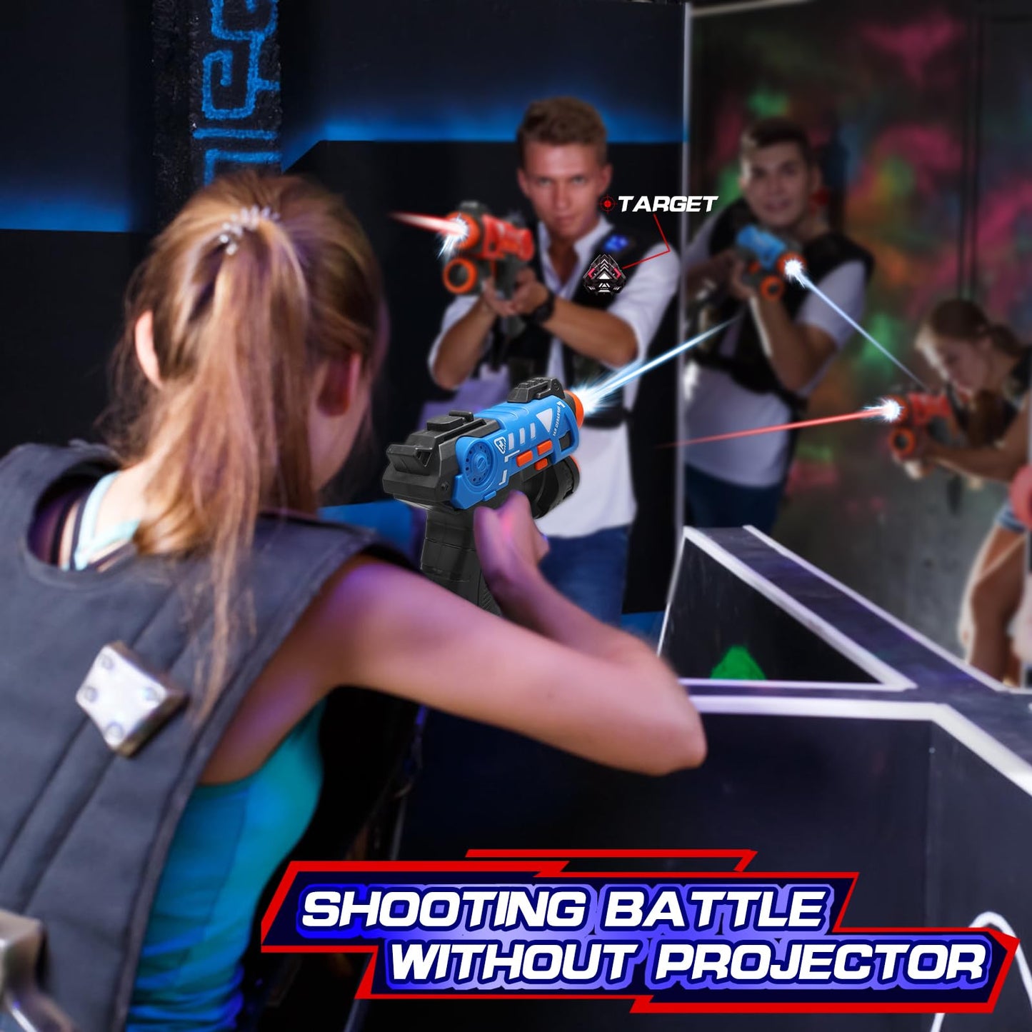 VATOS Infrared Laser Tag Set with Projector - 2-Player Mini Laser Guns for Kids 3+