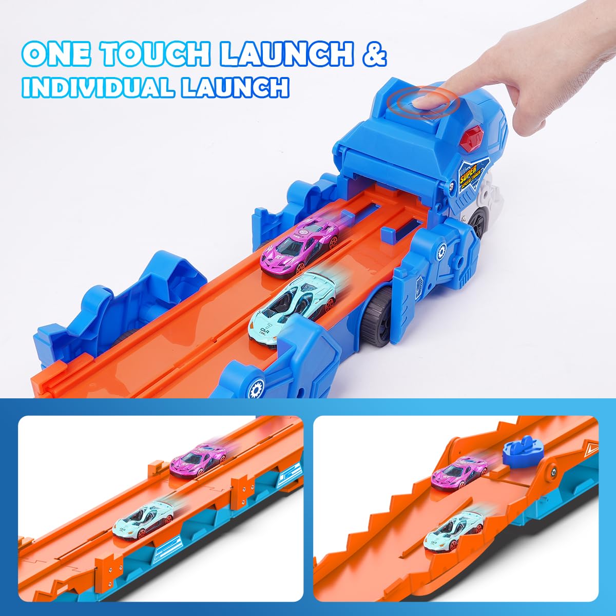 VATOS Toddler Truck Toy: Ejection Folding Dinosaur Track & 8 Mini Race Cars