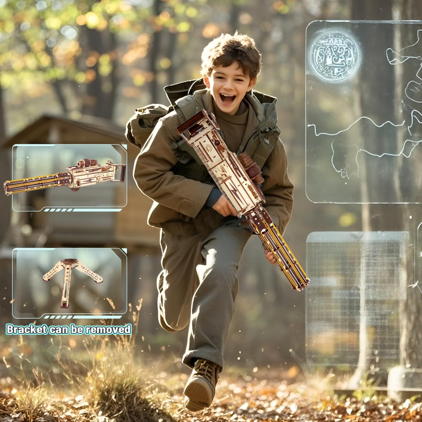 VATOS 3D Wooden Puzzle for Adults – 344-Piece Machine Gun with Rubber Bands | DIY Wood Model Kit (Ages 14+)