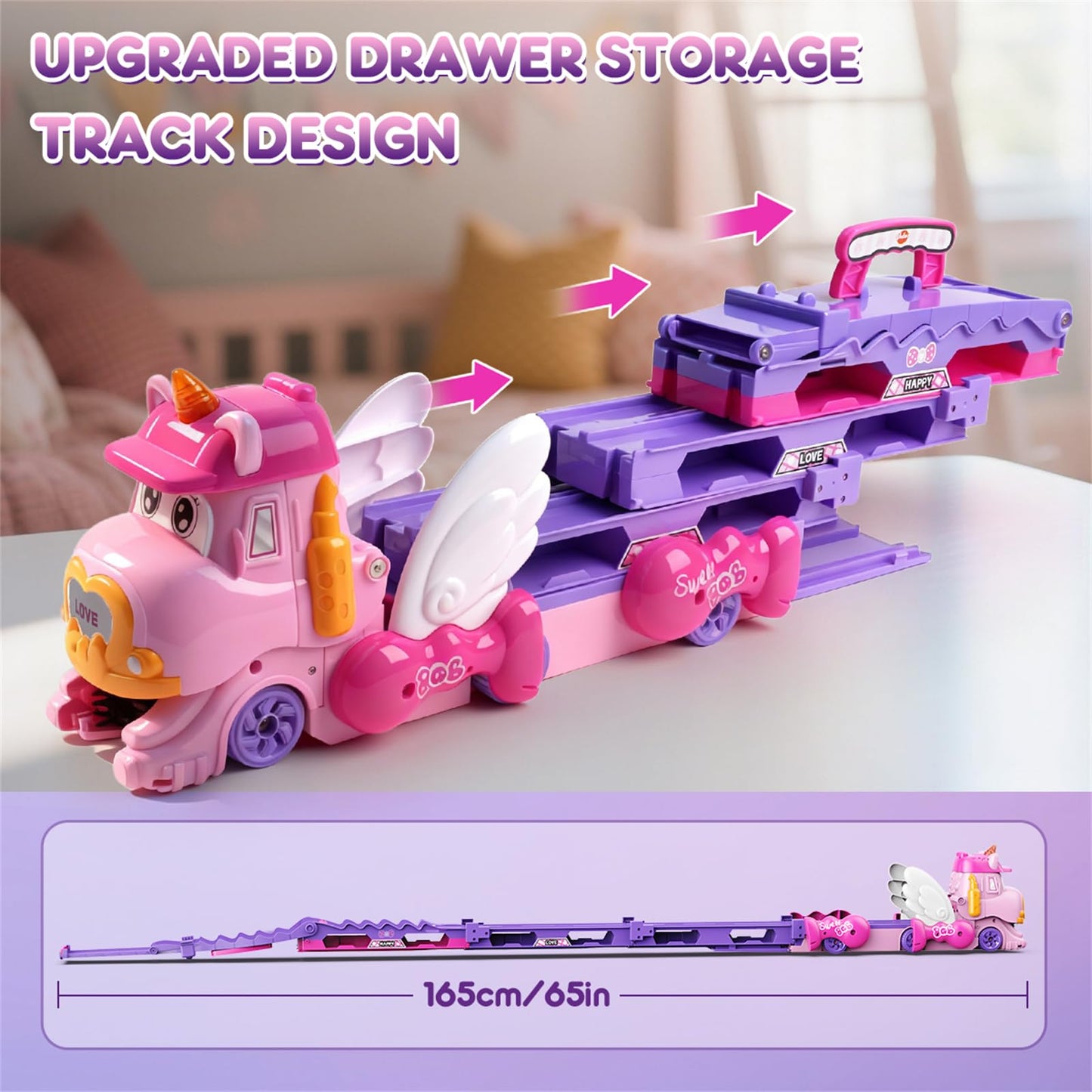 VATOS Toddler Truck Car Toys with Foldable Race Track | 6 Cars, Lights & Music