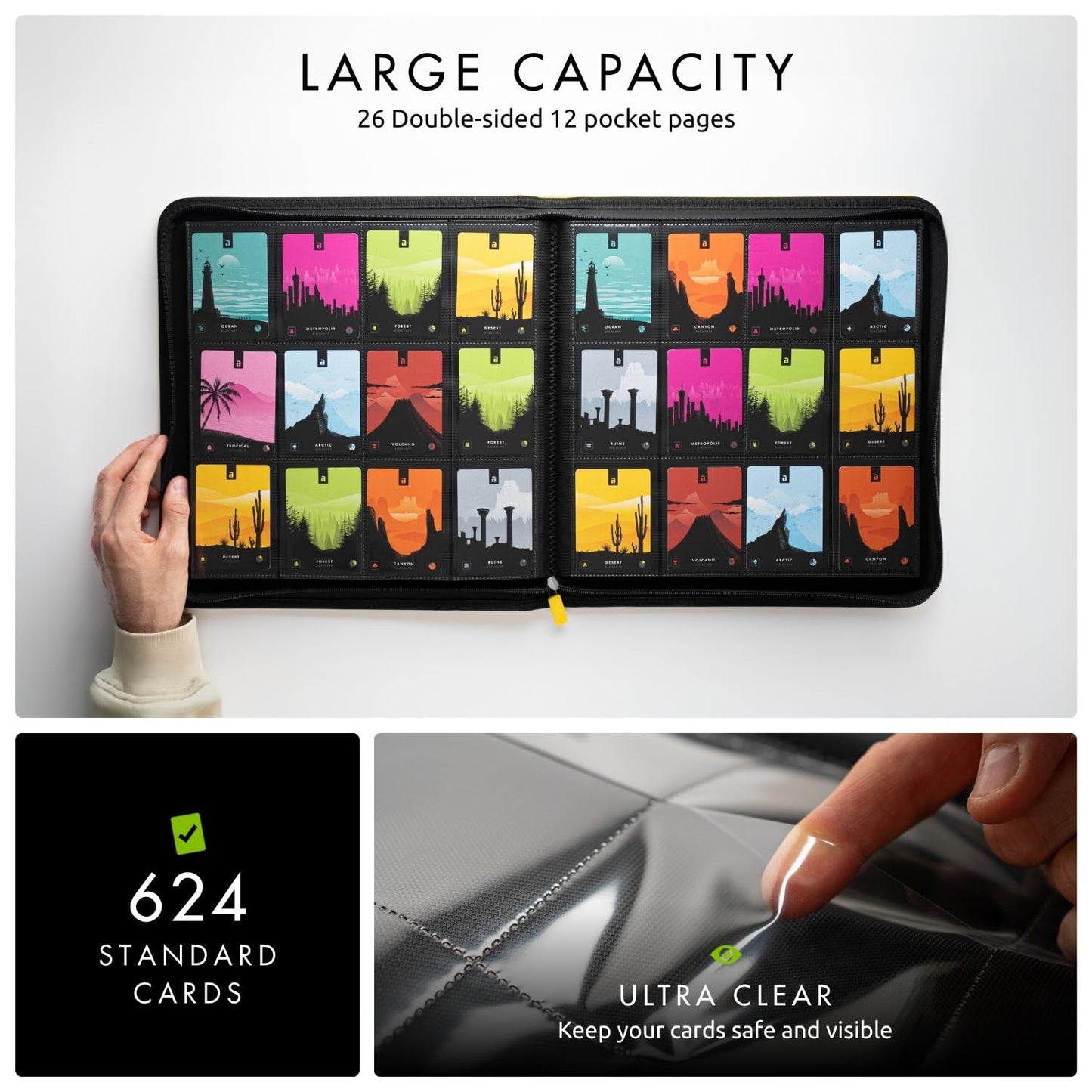 Vault X 12 XL Pocket Zip Binder – 624 Cards, Exo-Tec Durable Album, 26 Pages, 12-Pocket Per Page, Yellow