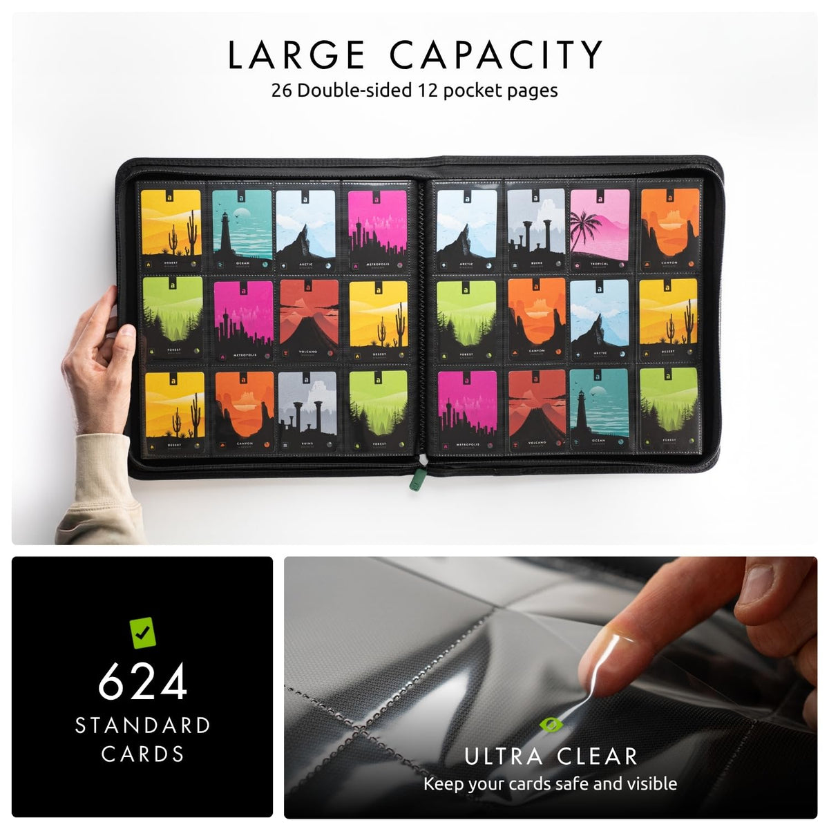 Vault X 12 XL Pocket Zip Binder – 624 Cards, Exo-Tec Cover, 26 Pages, Green