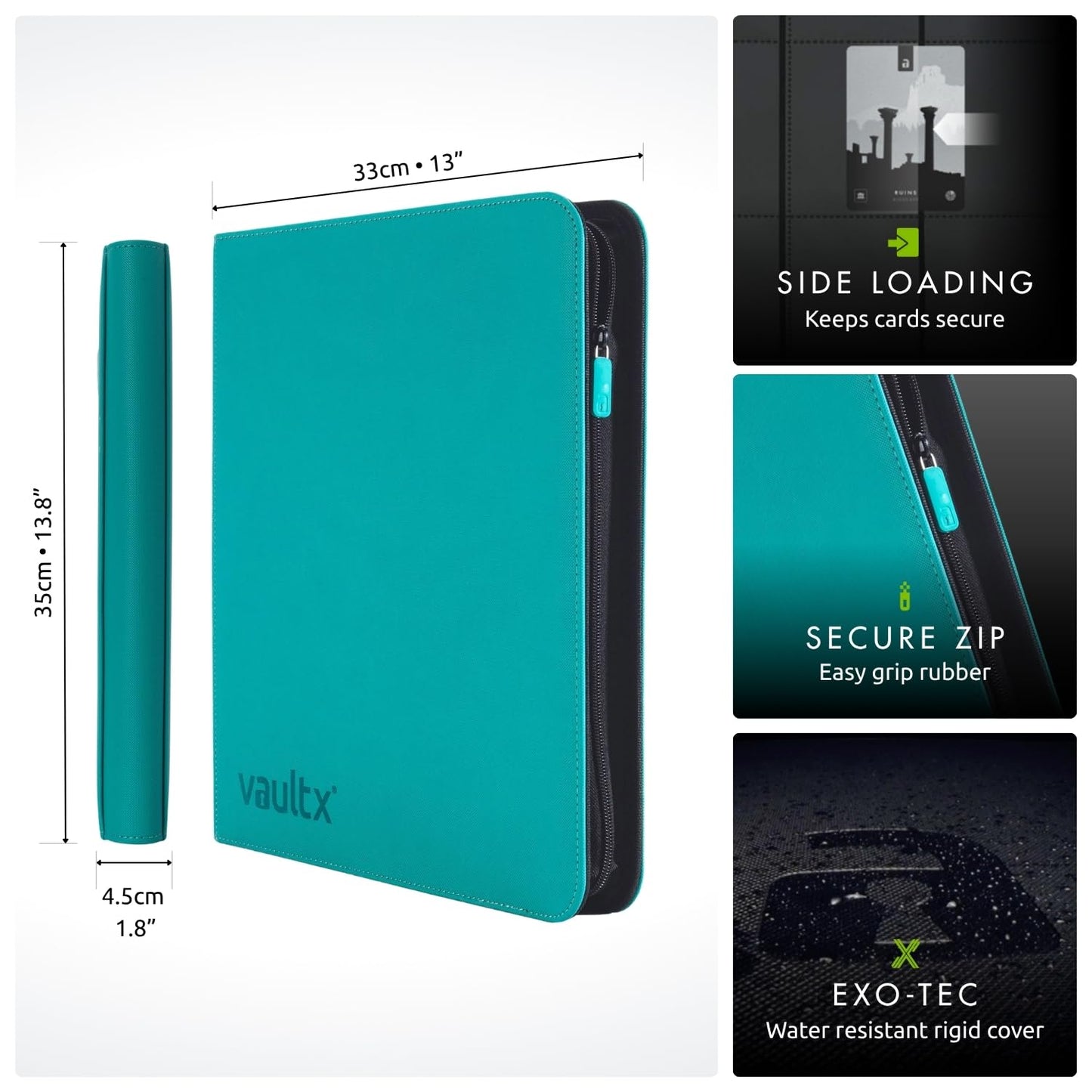 Vault X 12-Pocket Zip Binder – 480 Cards, Teal Exo-Tec Cover