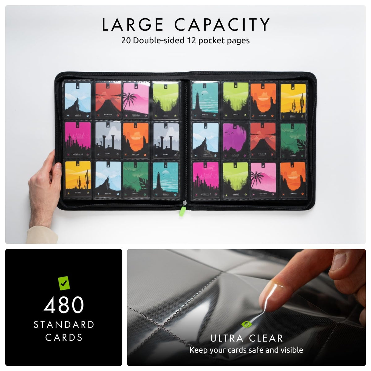 Vault X 12 Pocket Card Zip Binder – 480 Cards, Exo-Tec Cover, 20 Pages (Black)