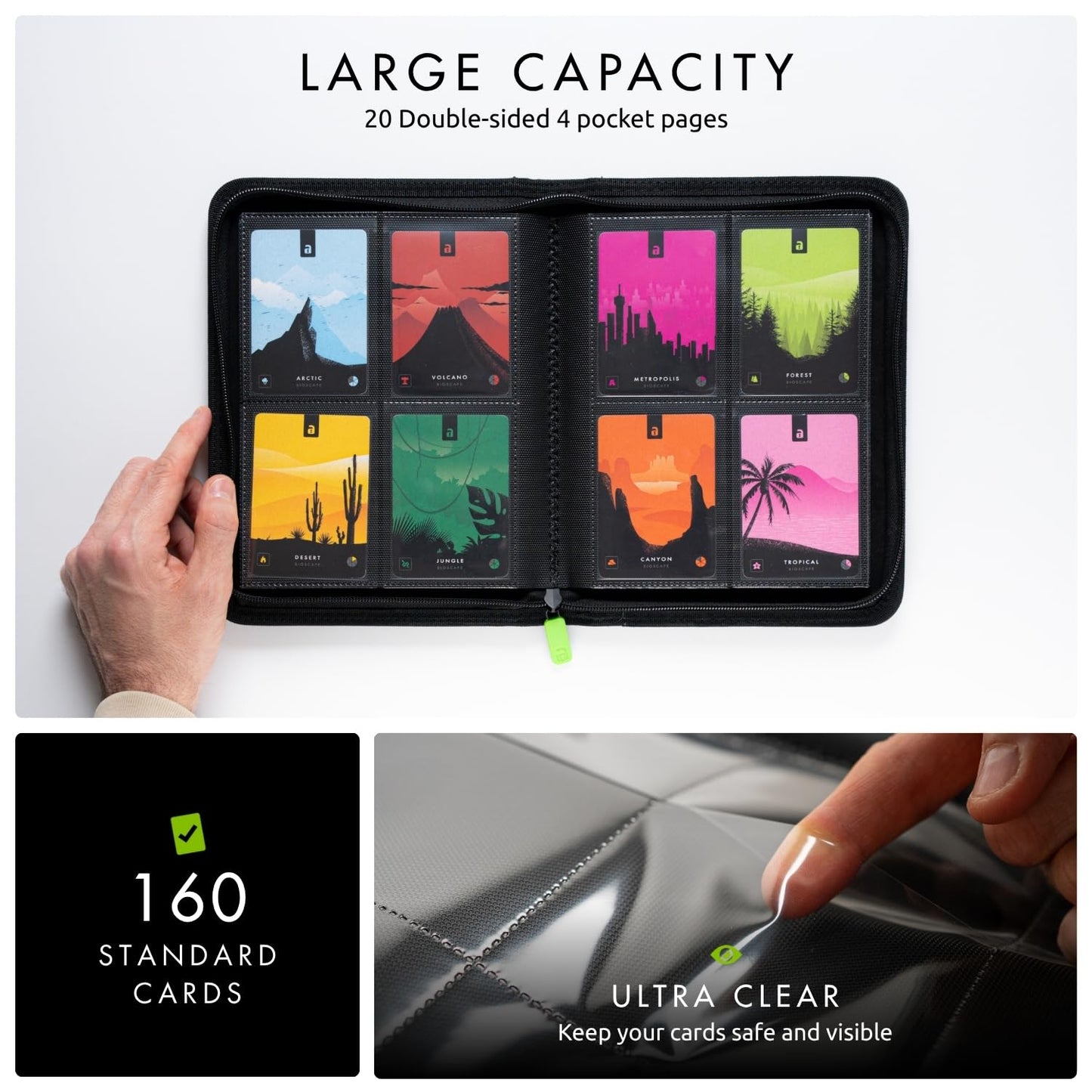 Vault X 4 Pocket Trading Card Zip Binder – 160 Cards, Exo-Tec, 20 Pages, Black