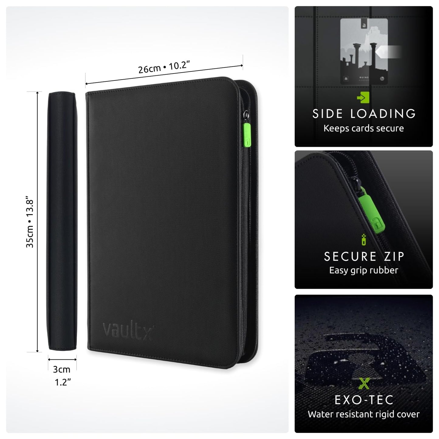 Vault X 9-Pocket Trading Card Zip Binder — 360 Cards, Exo-Tec Cover, Black