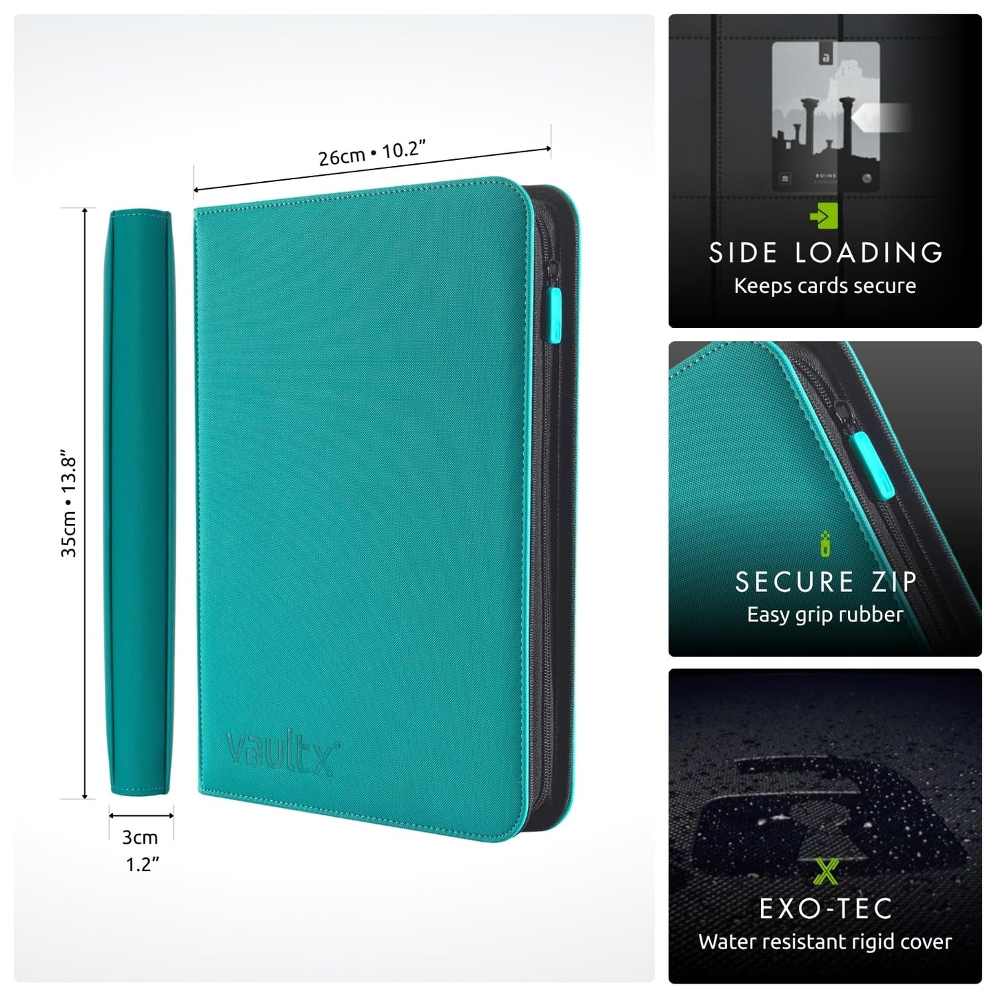 Vault X 9 Pocket Trading Card Zip Binder Teal – 360 Card Capacity, Exo-Tec Durable Cover