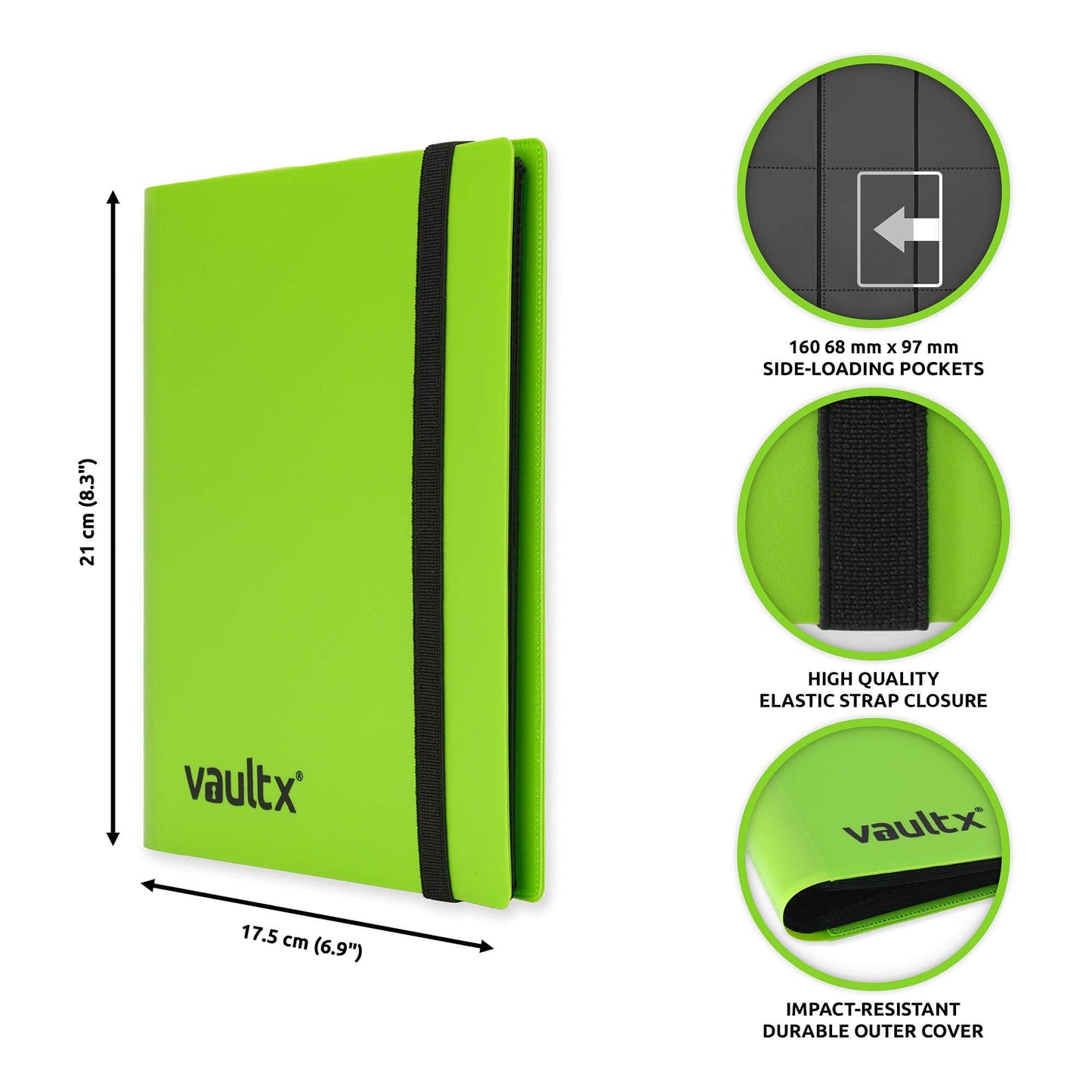Vault X 4 Pocket Trading Card Strap Binder – 160 Cards, 20 Pages, Green