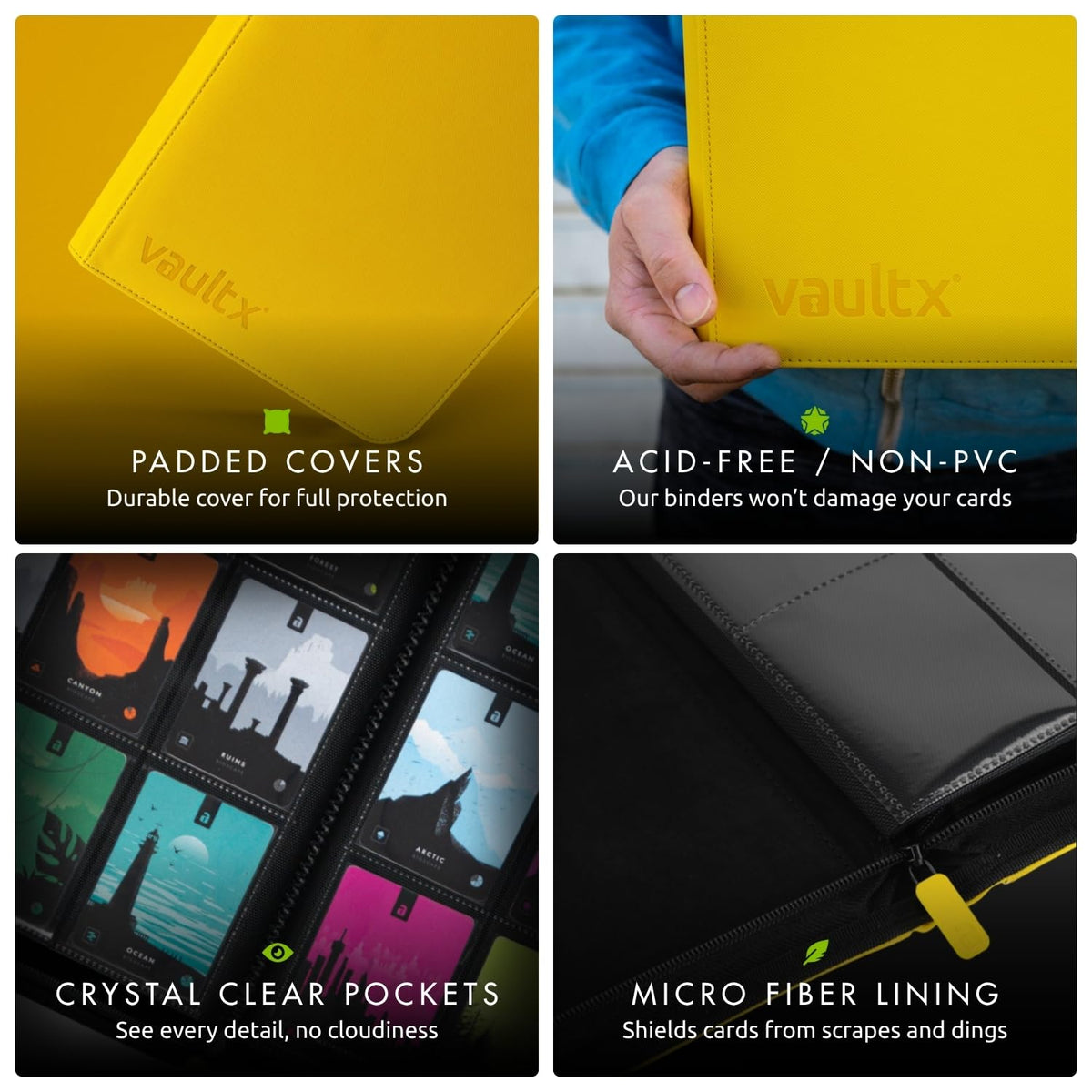 Vault X 12 XL Pocket Zip Binder – 624 Cards, Exo-Tec Durable Album, 26 Pages, 12-Pocket Per Page, Yellow